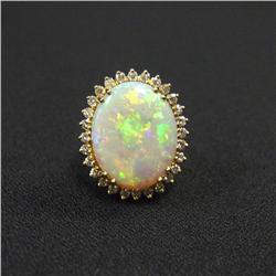 14k yellow gold opal and diamond ring; lar