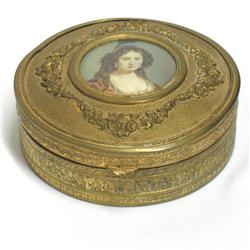 French round brass dresser box with hand p