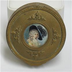 Round brass dresser box with hand painted