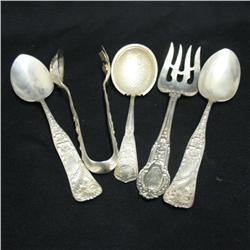 Five sterling silver flatware serving piec