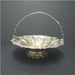 English silver basket with repousse shell,