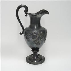 Coin silver water pitcher; beaded rim deco