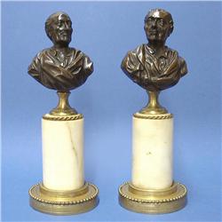 Pair of miniature French bronze busts on w