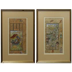 Pair of Persian miniature watercolor paint