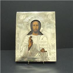 Russian icon; oil on wood board with etche