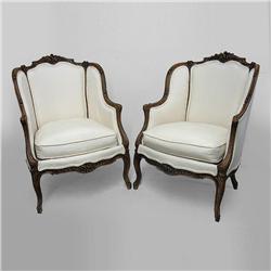Pair of Louis XV style walnut bergere chai
