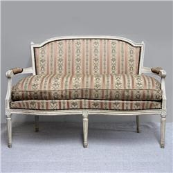 Louis VXI Revival settee; painted fruitwoo