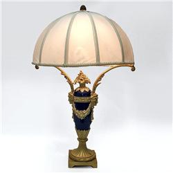 French bronze dore and cobalt porcelain la