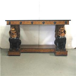 Gilt wood and ebonized hall table with bev