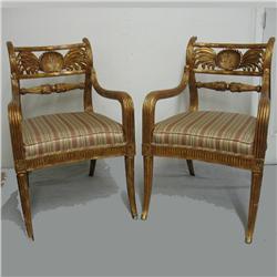 Pair of gilt wood Empire style armchairs b
