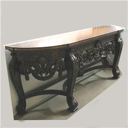 Walnut leathertop demilune sideboard; tool