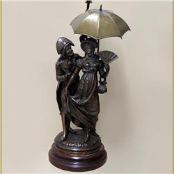 Spelter double figural lamp "Offre Galante