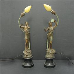 A pair of figural Art Nouveau painted spel