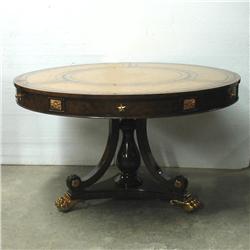Leather top mahogany center table; tooled
