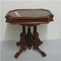 Renaissance Revival walnut marble top tabl