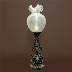 Cast spelter table lamp with acid etched g