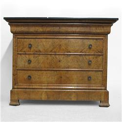 Walnut veneer marbletop dresser; black bev