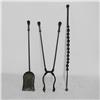 Image 2 : Set of hand forged iron andirons; tools an