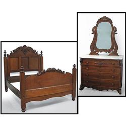 Walnut Victorian highback bed and matching