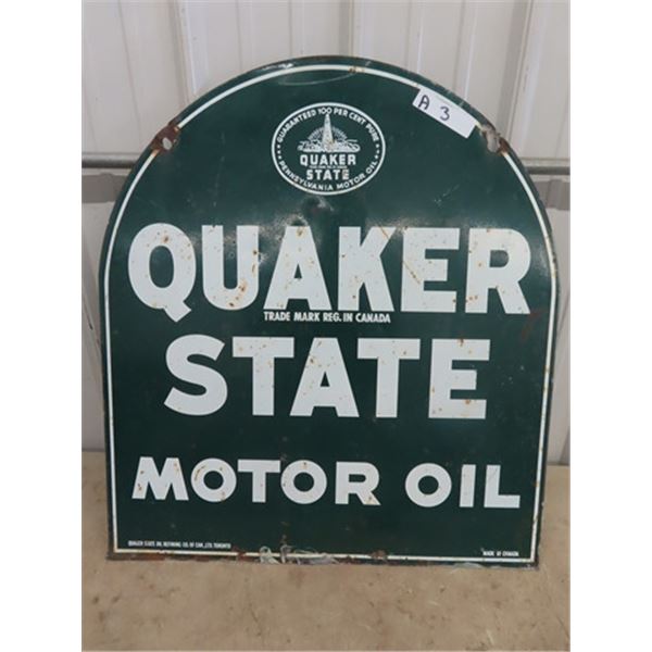 Quaker State Motor Oil Sign - Metal 2 Sided 29" x 26.5"