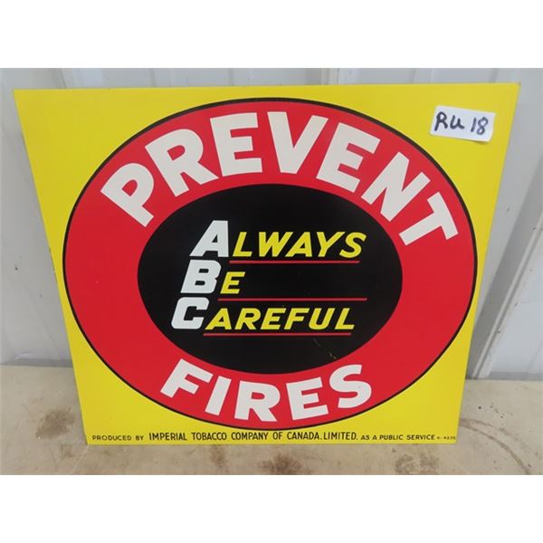 Metal Imperial Tobacco Prevent Fires Sign 15" X 17"