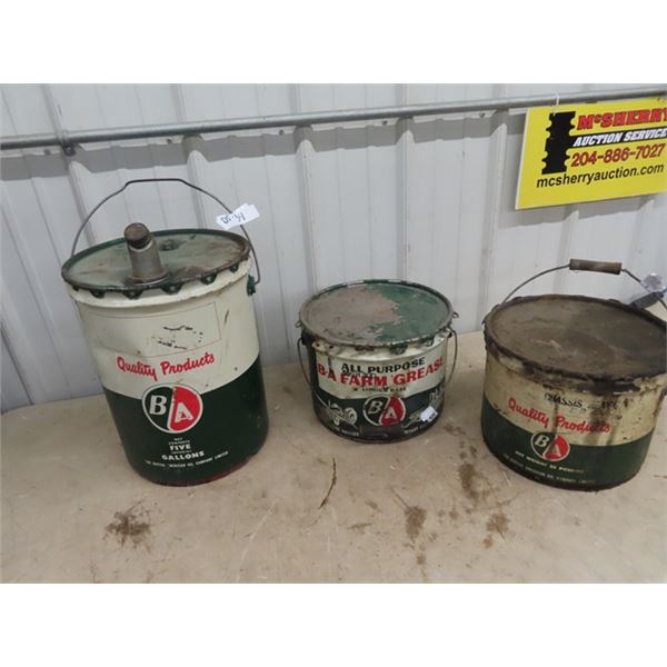 3 BA Pails 1) 5 Gal Gear OIl 1)25LB Grease  1) 25 Gal ?? Grease