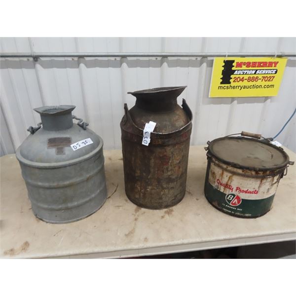 3 Oil Pails 1) Legal Measuring BA 5 Gal 1) BA 25LB Grease 1) 5 GAL