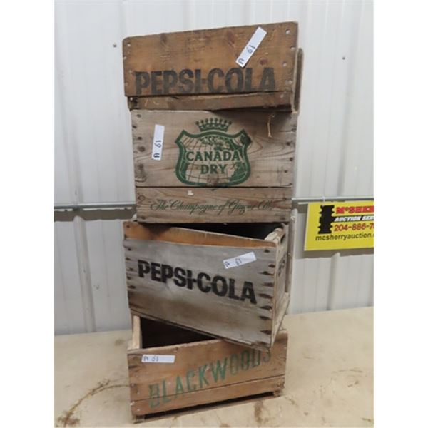 4 Pop Crates- 1) Blackwoods, 2) Pepsi -One is Rough, 1) Canada Dry