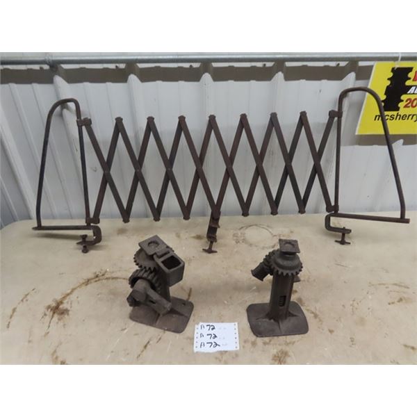 Old Auto Luggage Folding Rack, & 2 Auto Jacks