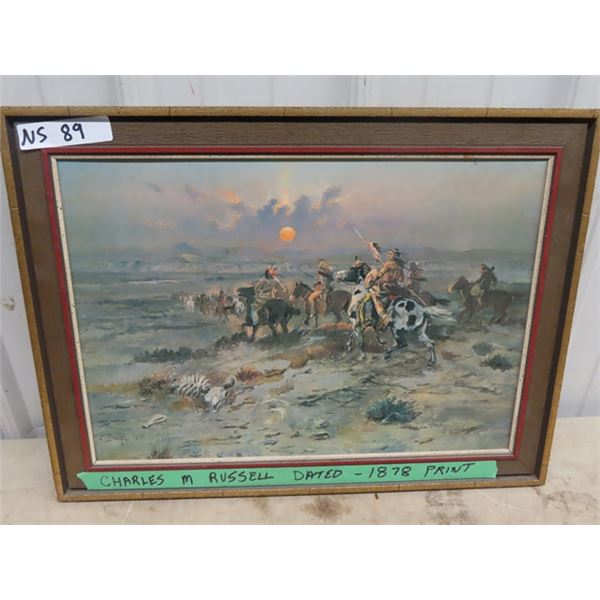 Native Old West Print- Dated 1878 By Charles M Russell, 17" x 23"