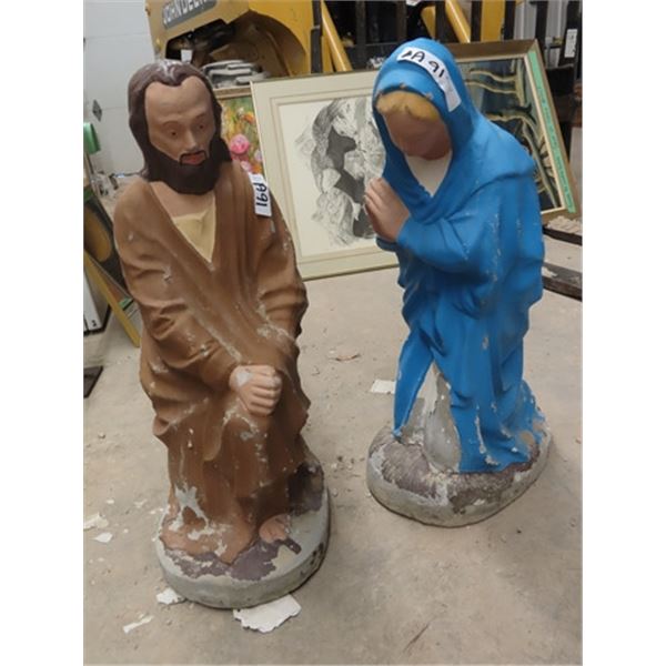 Cement Ornaments - Mary & Joseph?? 26" Tall