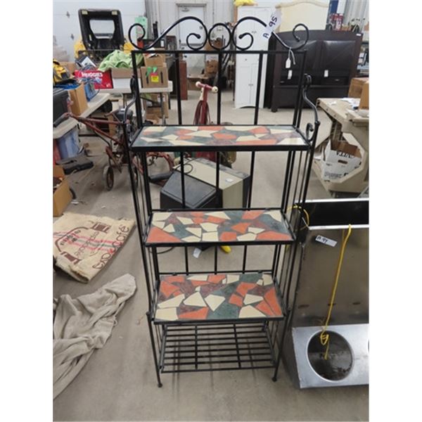 Wrought Iron Ceramic Folding What Not Shelf 60" X 22.5" x 12"