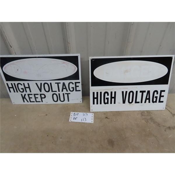 2 Metal  High Voltage Signs 10" x 14"