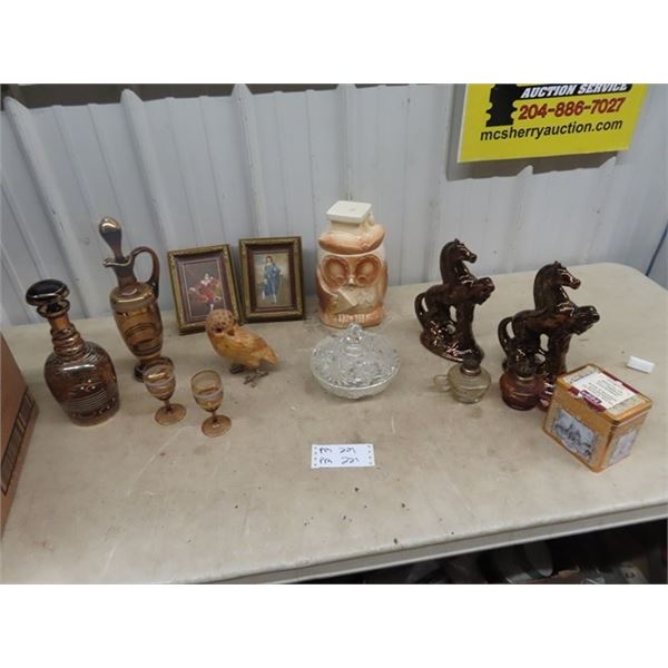 Decanters, Oranments, Cookie Jar, Covered Candy Dish Plus More!