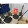 Image 4 : Fishing Tackle & Box ( Full ) , Fishing Rod, 2 Cast Frying Pans, BBQ, Camping Shovel, Canvas Carry &