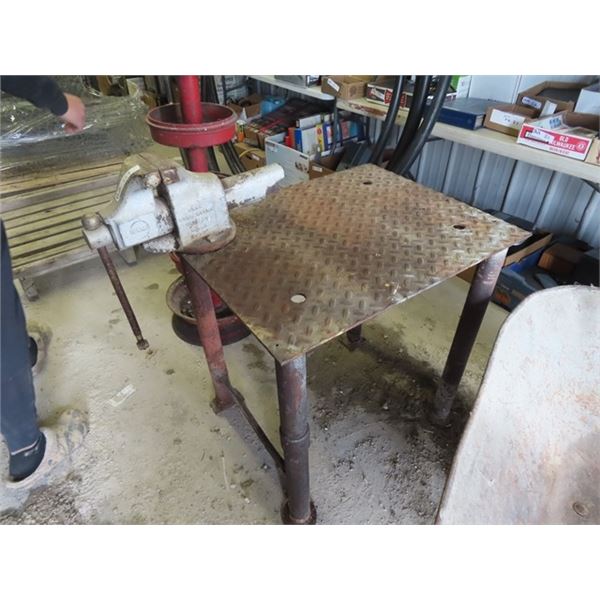 Steel Workshop Table w HD Vise 31" x 24" x 30" Plus Metal 5 Tier Bolt Organizer 45"H