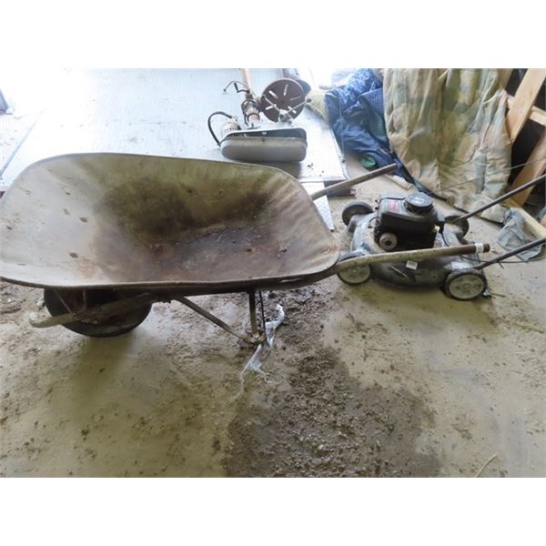 Wheel Barrow & Yard Machine 148 cc Push Gas Lawn Mower- ??? RUNNING - UNKNOWN???