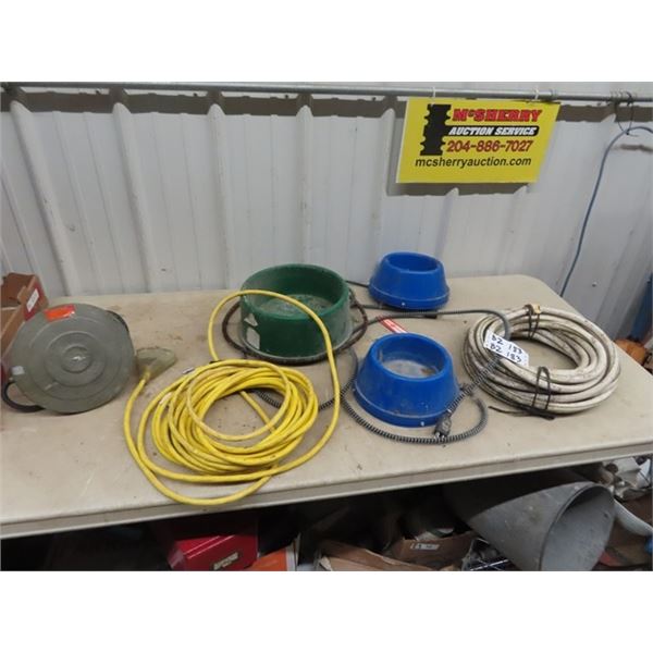 3 Heated Dog Dishes, Floating Trough Water Heater, Ext Cords, Garden Hose