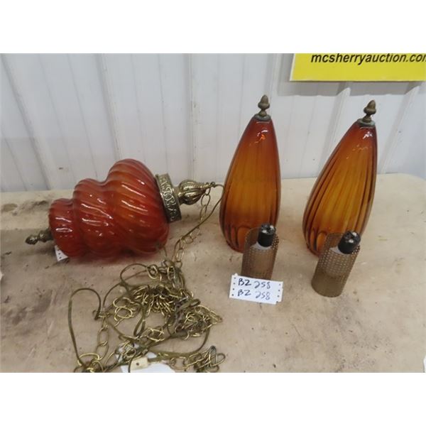 Retro Swag Lamp & 2 Matching Light Fixtures & Pole Lamp