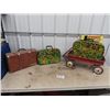 Image 1 : 2 Retro Hippy Suitcases, Leather Suitcase, & Child Red Wagon