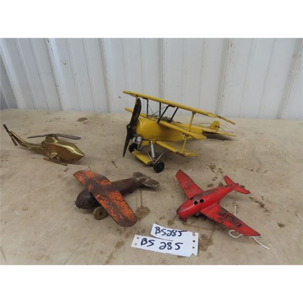 Vintage Metal Toy Planes & Brass Helicopter
