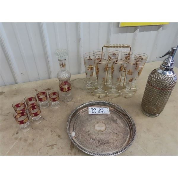 Decanter Set, Glassware Set w Carrier, Spritzer Bottle & Tray