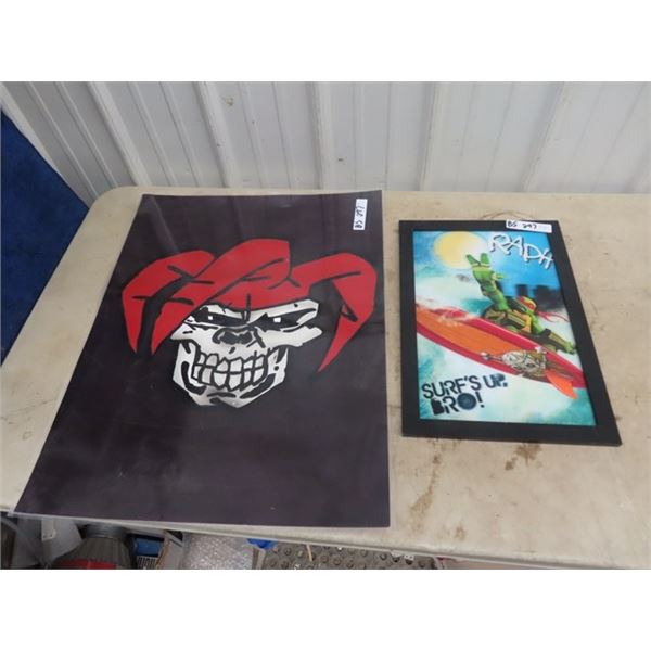 3 D Surf's Up Ninja Turtle Pic- 13" x 19" Joker Skull Pic 22" x 28"