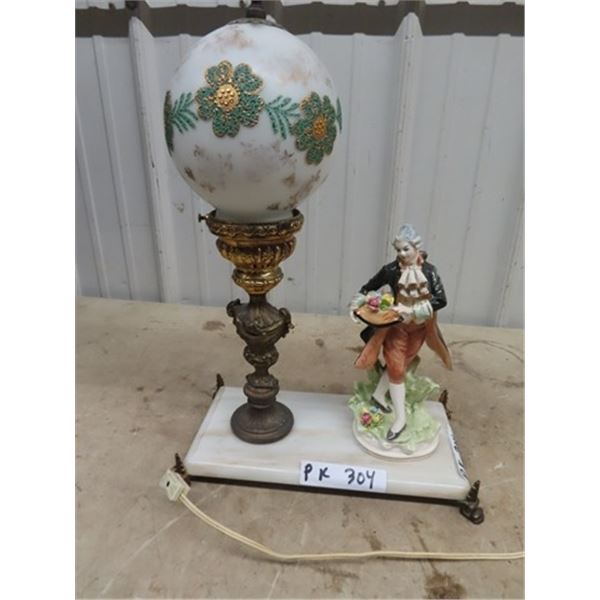 Marble Based Lamp w Figurine