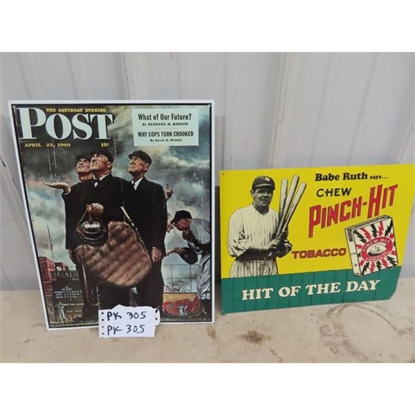 2 Modern Metal Signs 1) Post  12" x 16" & 1) Pinch- Hit Tobacco 11" x 14"
