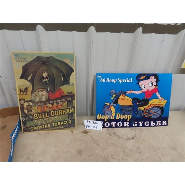 2 Modern Metal Signs 1) Betty Boop & 1)Bull Durham - Both are 11.5" x 17"