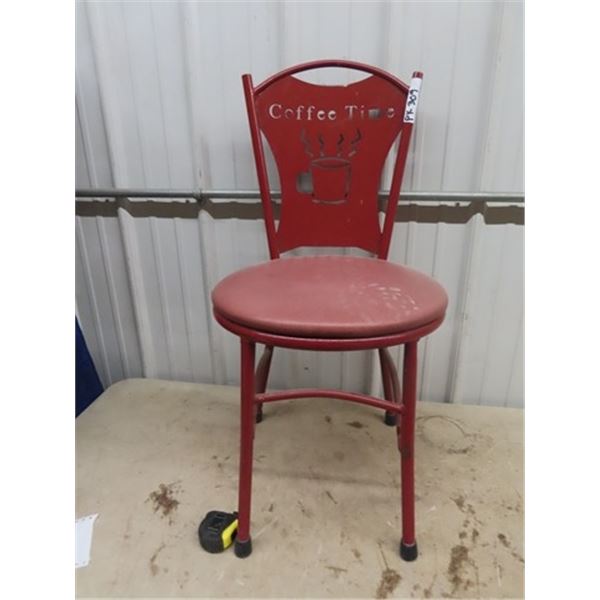 Coffee Time Metal & Upholstered Chair & Bubble Gum Machine w Telephone - Cracked Glass