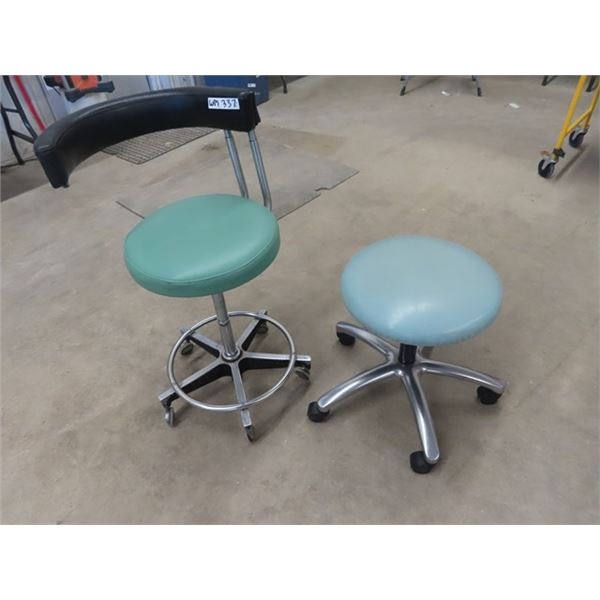 2 Upholstered Stools on Castors