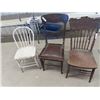Image 1 : 3 Wooden Chairs 1) Pressed Back North Wind 1) Painted Hoop Back 1) DR w Upholstered Seat