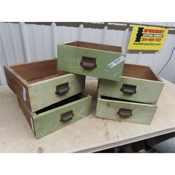 6 Old Wooden Drawers w Lable Holder Pulls